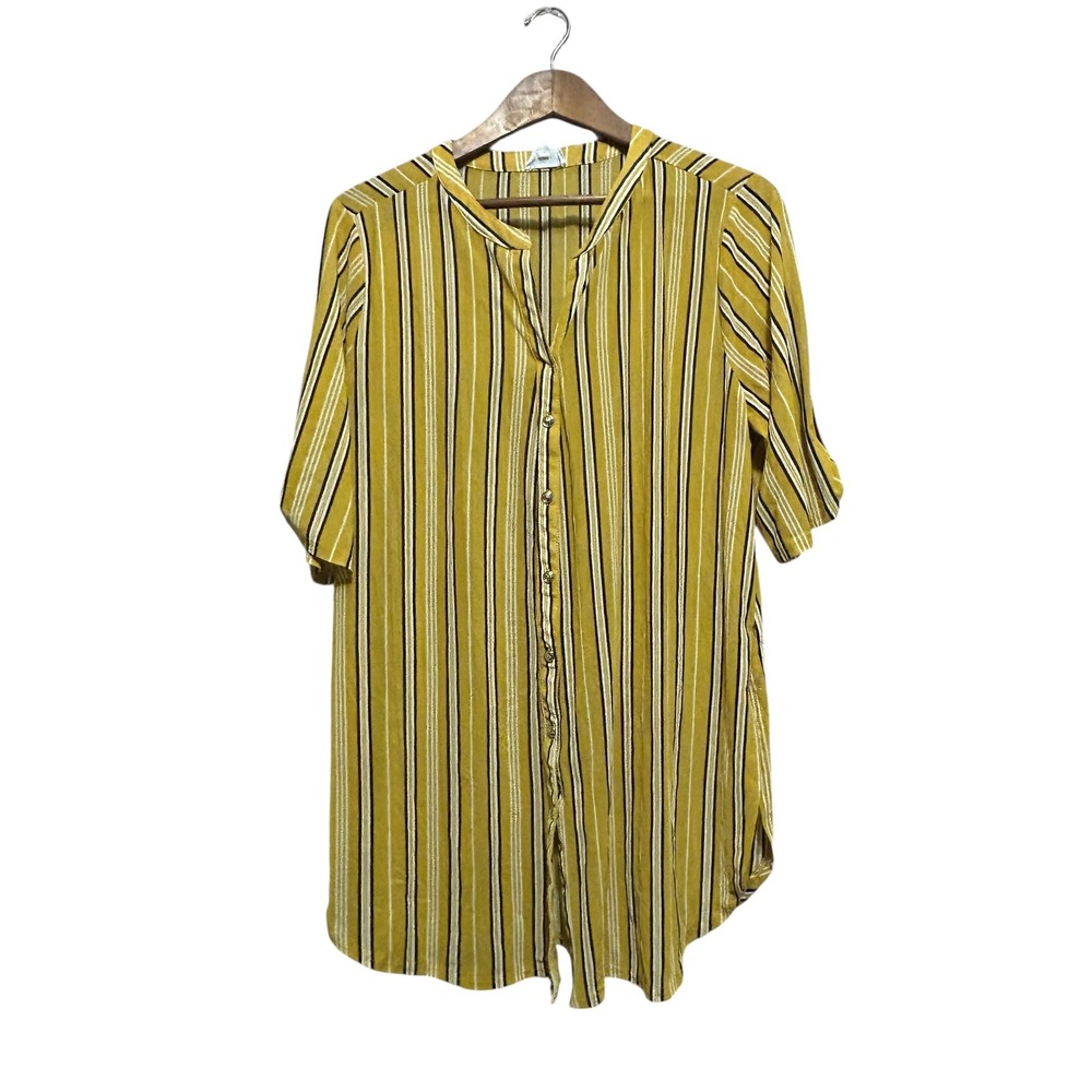 Siren Lily Women's‎ 1X Yellow Striped Button Down Tunic Shirt Dress